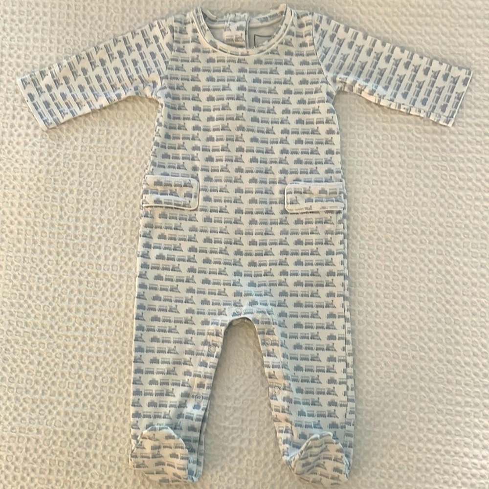 Lila and Hayes Pima cotton boys train footie; size 3-6 months